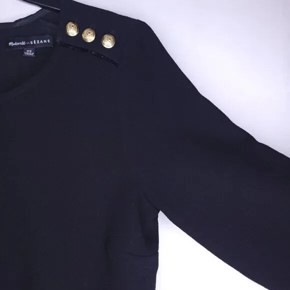 Madewell Sezane Top XS Black Button Shoulder - Picture 4 of 11